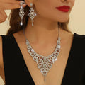 SLBRIDAL Handmade Alloy Rhinestones Crystals Bridal Jewelry Set Wedding Necklace Earrings Set Women Party Prom Dress Jewelry