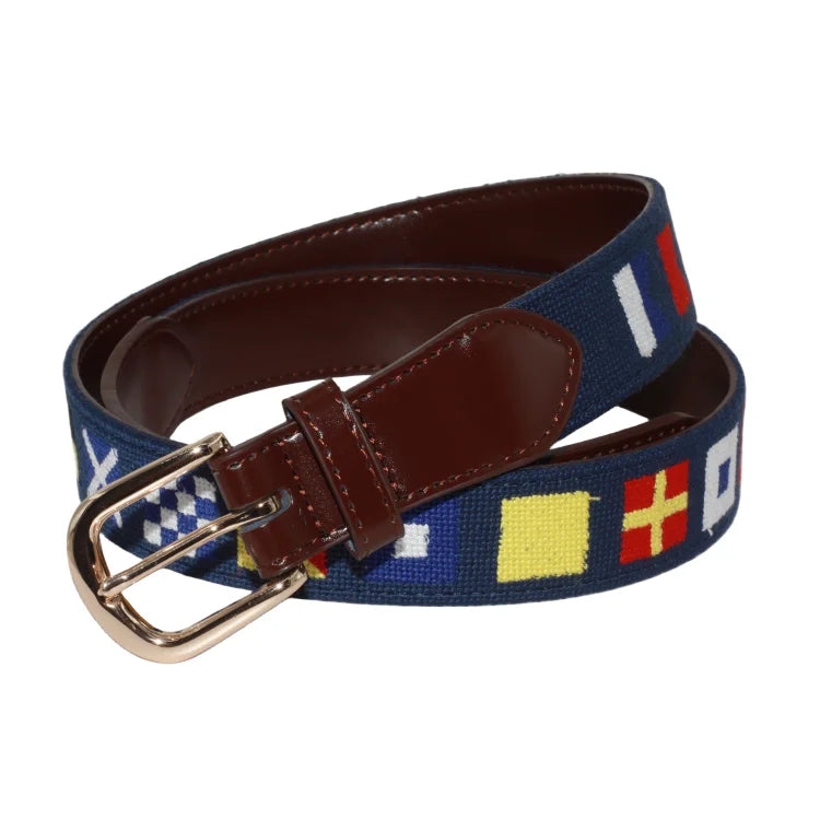 Embroidered Needlepoint Belts Real Leather and Brass Buckle