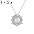 CZCITY Fashion Woman Lady Jewelry New Cz 925 Sterling Silver Pendant Luxury Freshwater Pearl Necklace