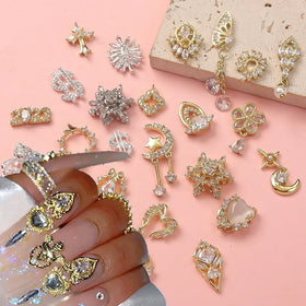 Metal 3D Garland Bowknot Pearl Zircon Nail Art Charms Rhinestone Christmas Wreath Design Crystals Jewelry Decoration