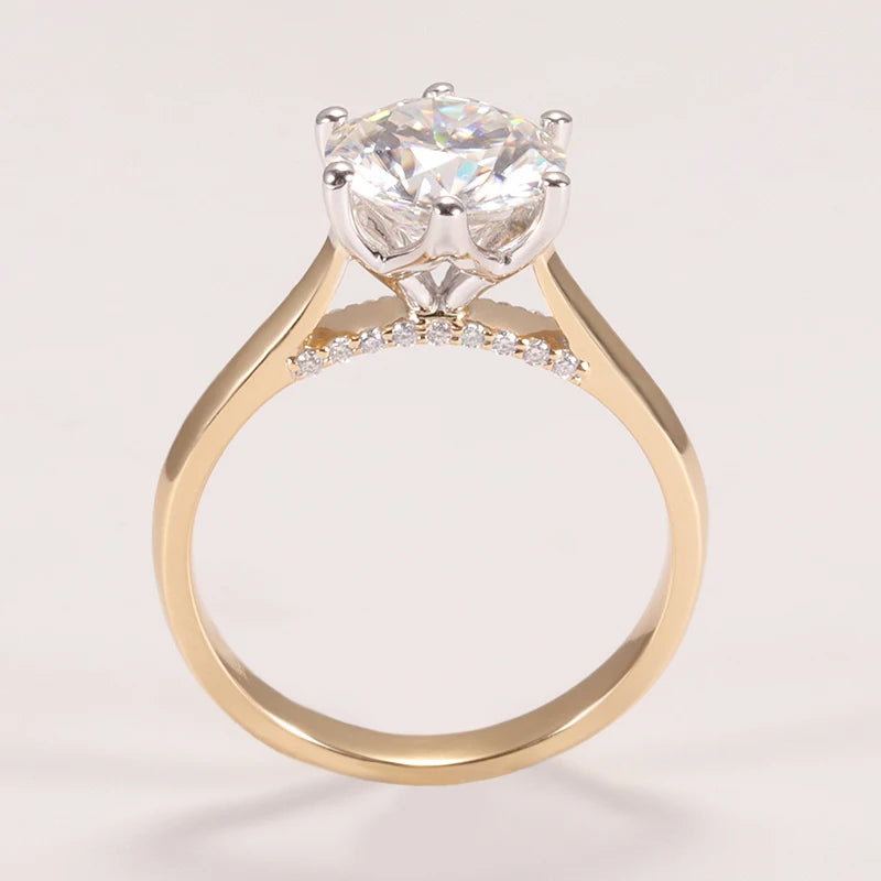 Factory Customized Diamond Ring 18k Mix Yellow&white Gold Ring 8mm 2carat Moissanite Engagement Diamond Wedding Ring