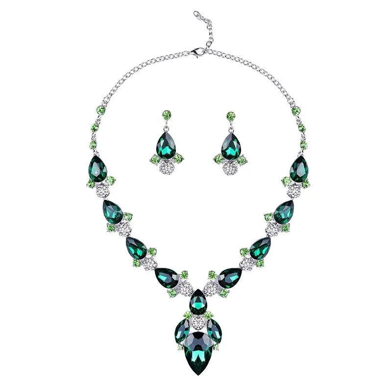 Women Elegant Water Drop Zircon Necklace Earrings Bracelet Ring Four Piece Bridal Wedding Dress Dinner Accessories