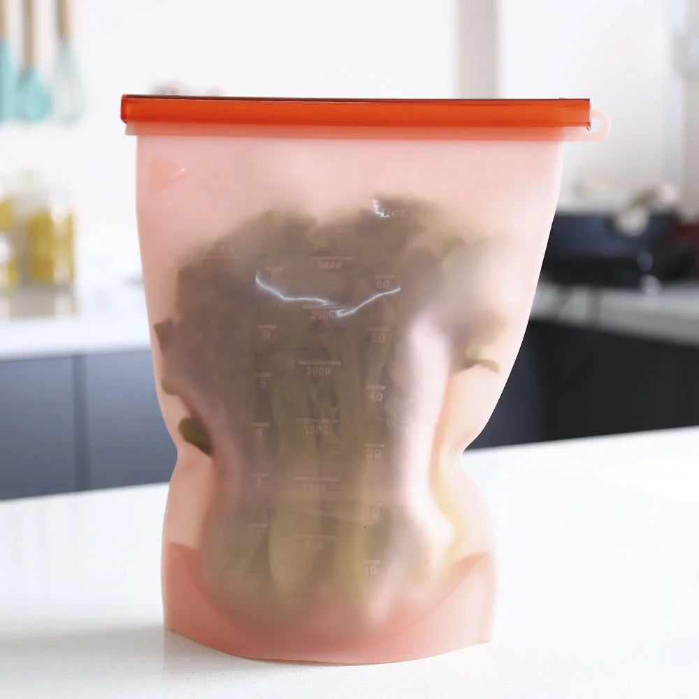 3000 Ml High Capacity Squeeze Silicone Stand up Food Storage Bags With Zipper MegaBDM