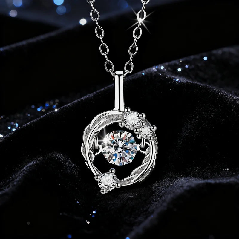 Ready to Ship 925 Sterling Silver Feather Surround Moissanite Beating Heart Pendant Necklace for Women Gift