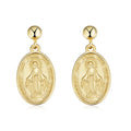 New Simple Charm Magical Medal Virgin Mary Oval Shaped Hanging Gold Plated 925 Sterling Silver Earrings