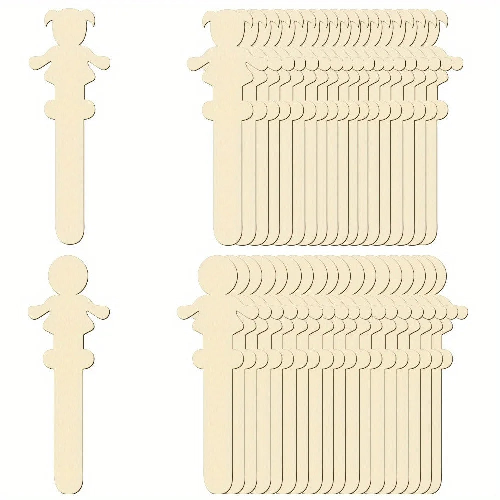 50PCS People Shaped DIY Projects Craft Sticks Classroom Home Decor Wooden Cutouts Crafts Pine Board Craft Shapes