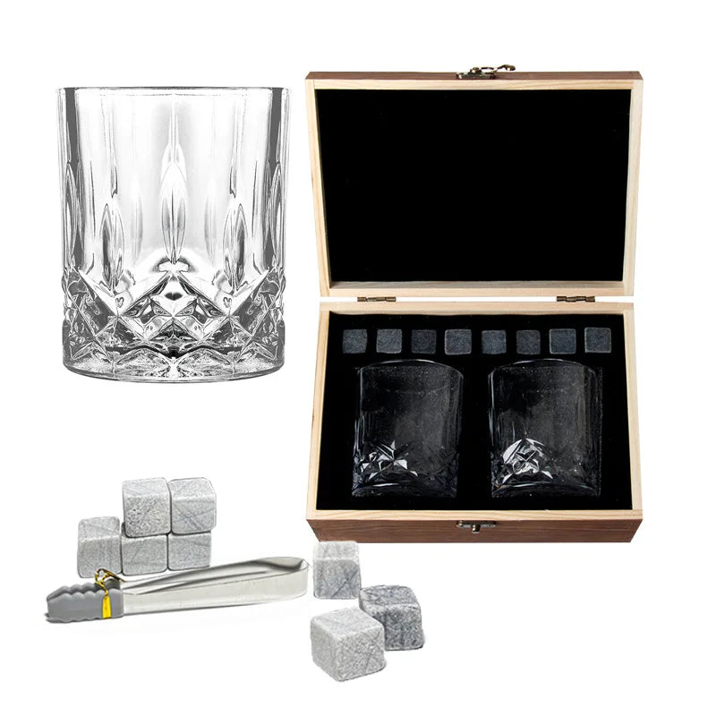 Modern Crystal Whiskey Glass Set Gift Box with Custom Logo Shot Glasses and Clear Decanter