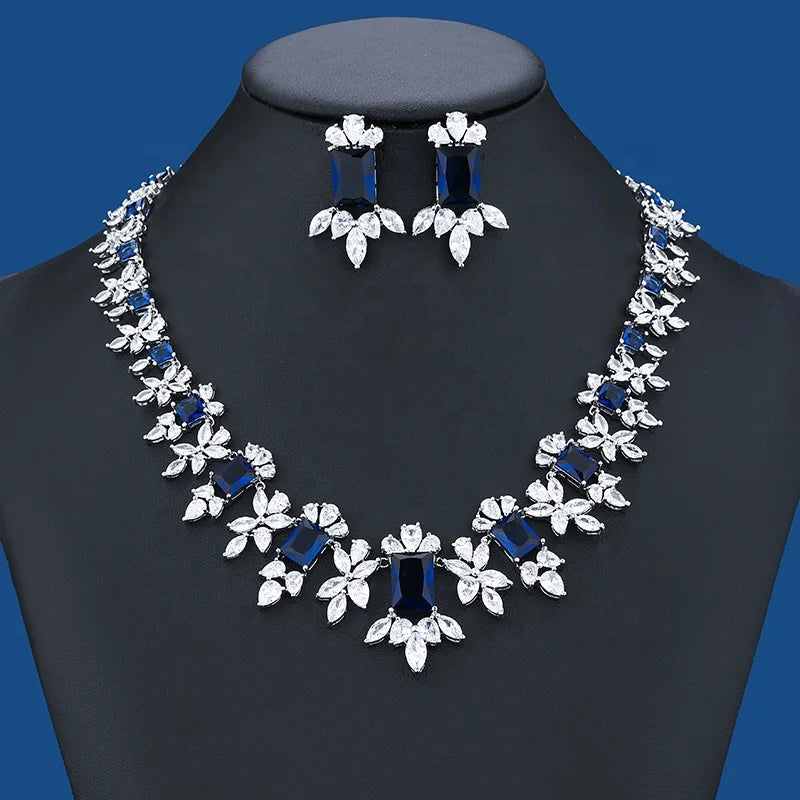 Elegant Classic 2pcs Bridal Necklace and Earring Set Zirconia Leaf Flower Jewelry for Wedding Parties and Anniversaries