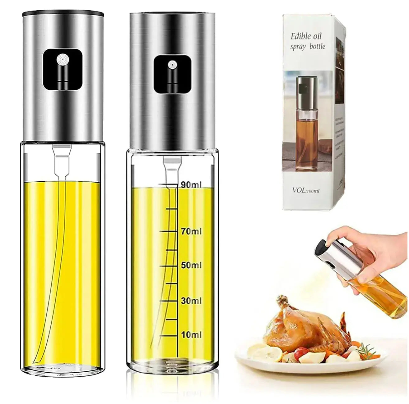 Glass Transparent Oil Control Pot Press Spray Oil Bottle for Household Fitness Kitchen Leak Proof Frying Pan for BBQ