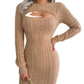 European and American Women's Sexy Hollowed Out Waist Retraction Hip Skirt Sweater Dress