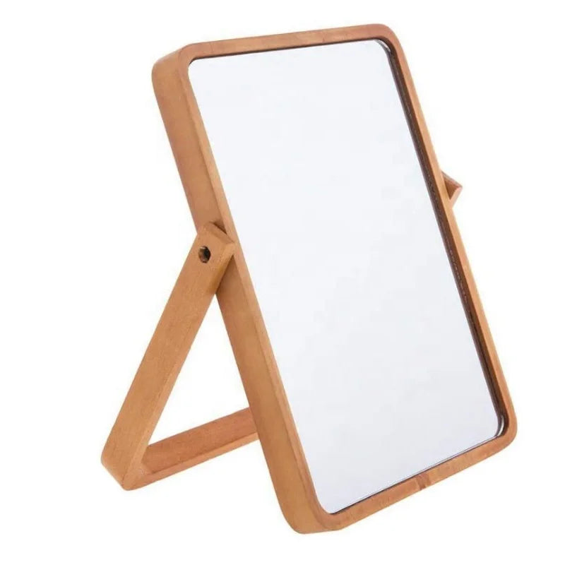 Europe   Bathroom  Make up  Wooden Vanity Mirror   Portable Wooden Table Mirror with Folding  Free Stand