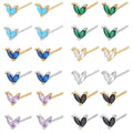 EH1260 925 Sterling Silver Simple Rainbow Butterfly Zircon Bead Piercing Stud Earring for Women Small Chic Leaf Party Jewelry