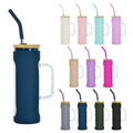 New Style Wholesale 20oz Colorful Silicone Sleeve Glass Handle Tumbler With  Stainless Steel Straw Bamboo Lid