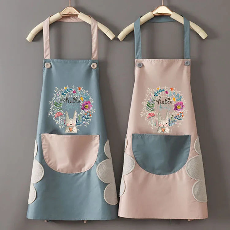 LOW MOQ Fashion Household Kitchen Apron Wipeable Waterproof and Oil-Proof Women's Kitchen Apron