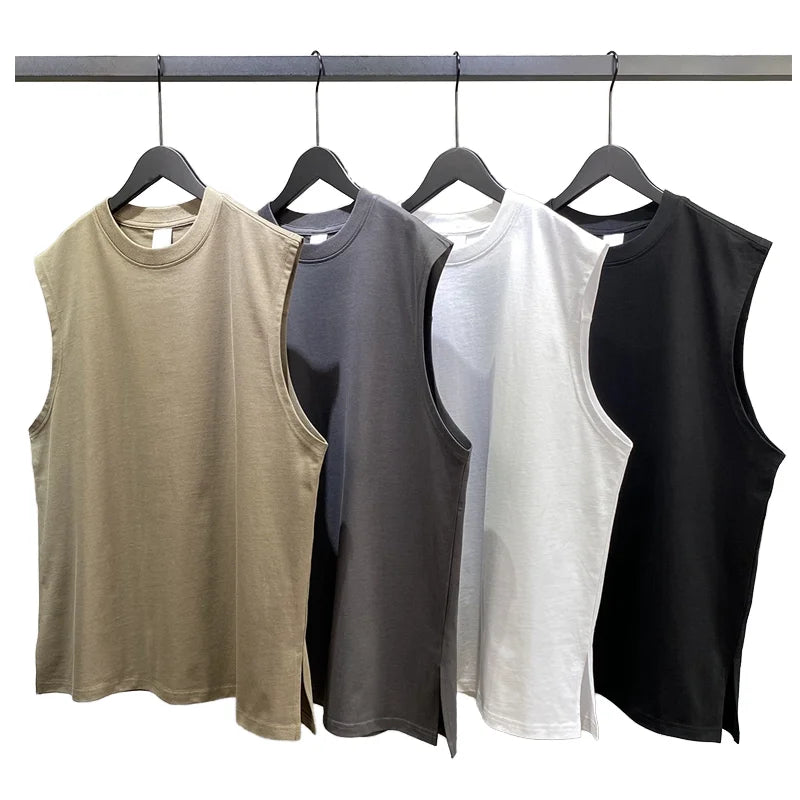 Custom Men's Wholesale Price Summer Round Neck Blank Sleeveless Oversized 100% Cotton T-shirt Vest Loose Tank Top