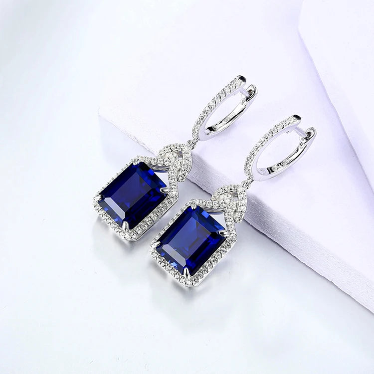 Hot Sale Luxury Sapphire Gemstones Earrings Ring 925 Sterling Silver for Woman