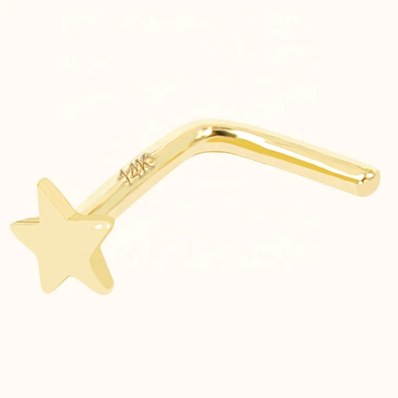 14Kt Gold Star Shape Top L Bend Nose Stud Rings Piercing Jewelry