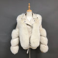 Winter Fashion Long Sleeves Korea Real Fur Coat Womens Leather Moto Jacket With Fox Fur for Ladies