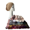 47 Color Luxury Embroidery Hijab Mercerized Broad-Brimmed High Elasticated Primrose Inner Cap Polyester Lace Scarf for Spring