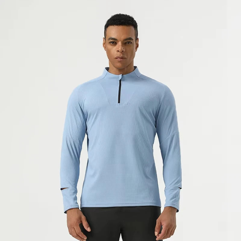 MAYYOUNG Custom Workout Active Sports Wear Slim Fit 1/4 Quarter Zip Jogging Track Top Men Compression Gym Long Sleeve Shirt