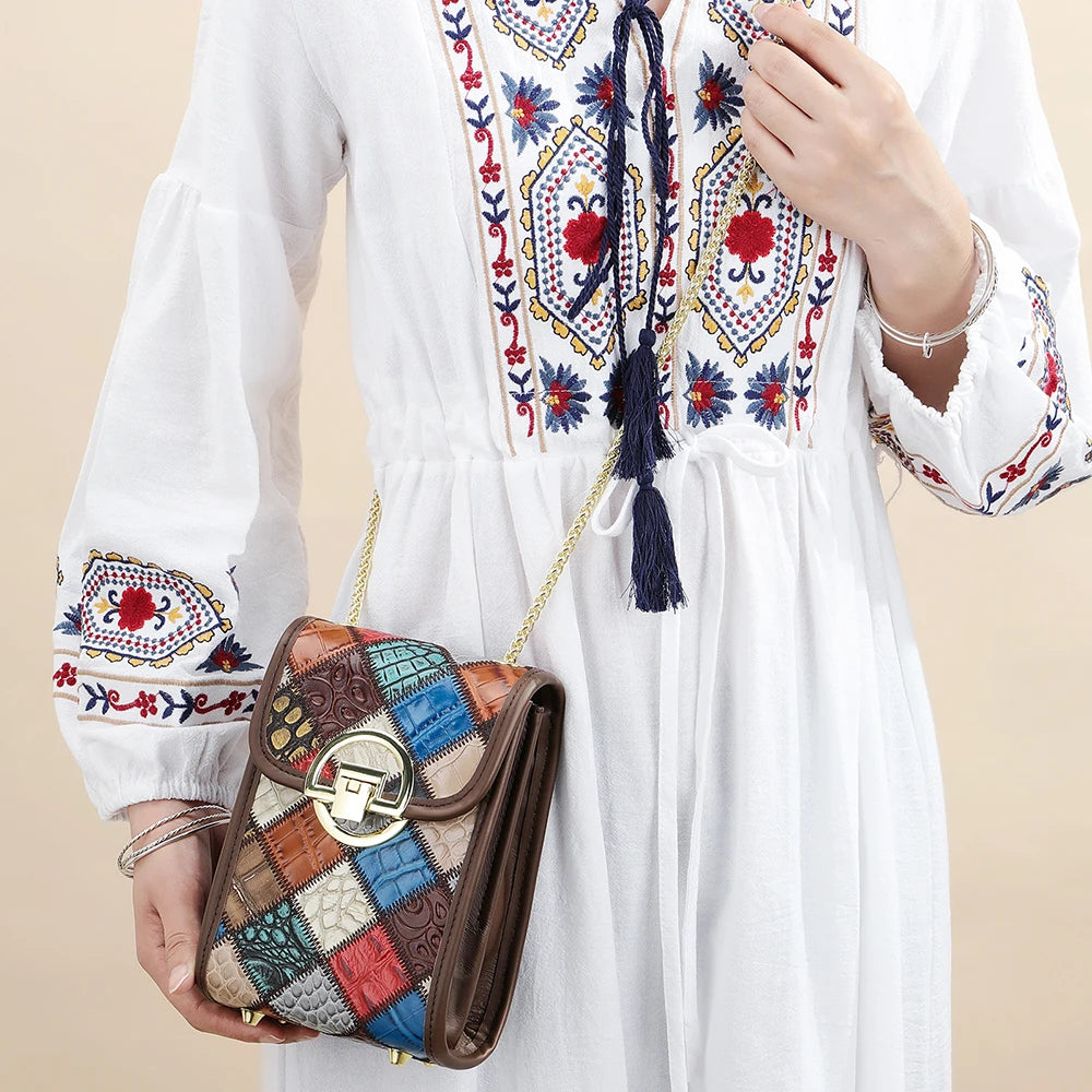 Westal Luxury Ladies Bohemia Patchwork Shoulder Small Bag Cell Phone Purse Women Genuine Leather Crossbody Bags for Women
