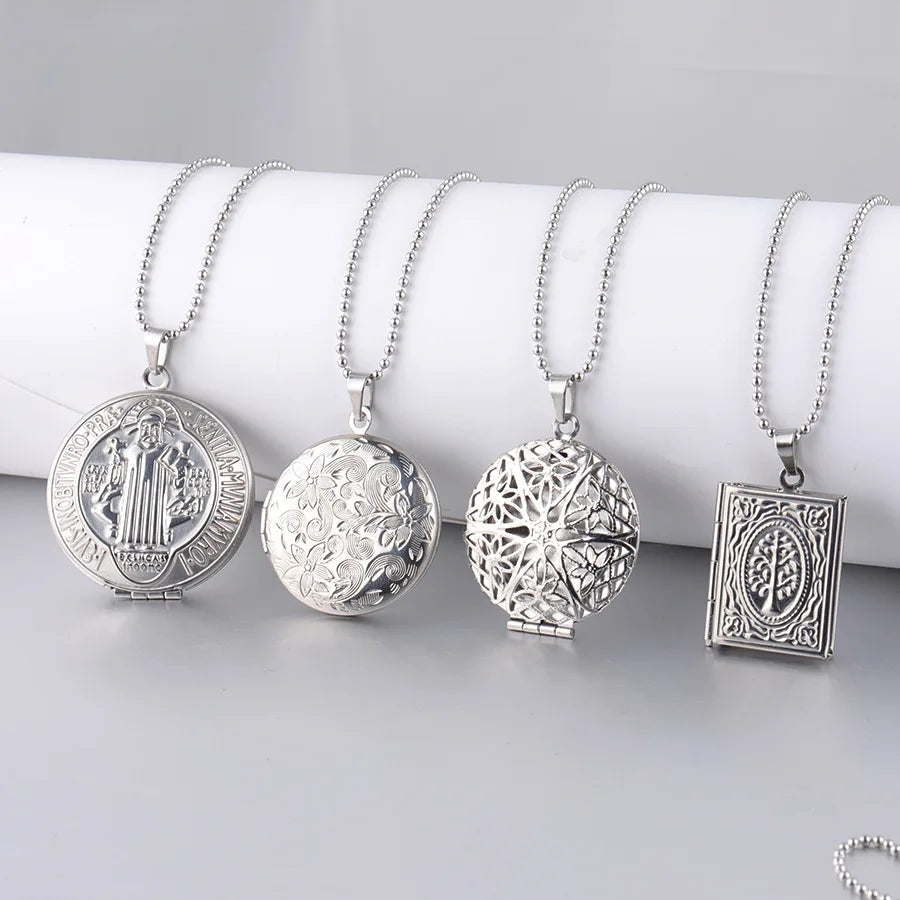 Silver Color Photo Picture Locket Necklaces Stainless Steel Oval Month Flower Design Pendant Necklaces Women Gift