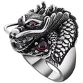 Punk Vintage Style Finger Rings Jewelry Steel Casting China Dragon Head Animal Zodiac Ring Men Gift