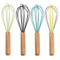 Hot Seller  Safe Silicone Materials Egg Beater Hand Held Wooden Handle Manual Egg Beater Baking Tools