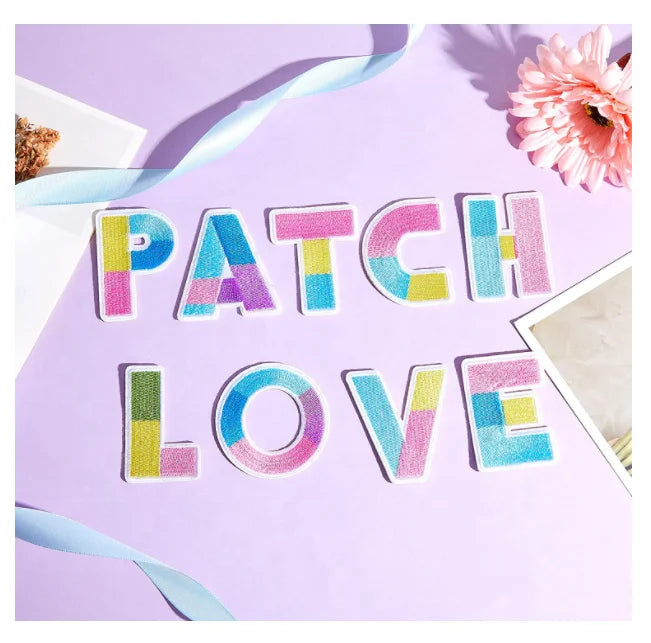 DIY A-Z English Letter Embroidered Colorful  Patches Pastel Color Patch Accent Adhesive Back Iron on Patch