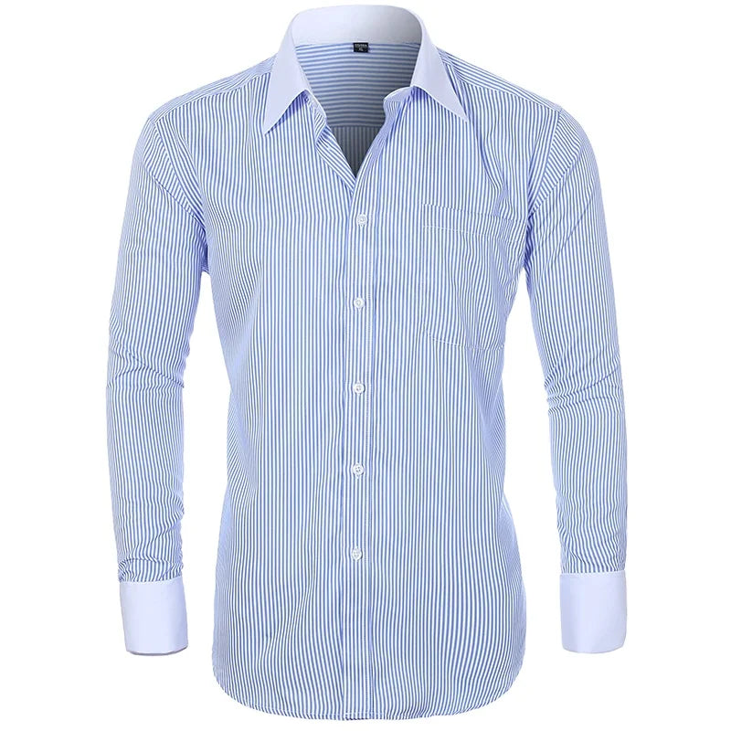 2023 Custom Striped Dress Shirts Men's Office Full Season Classic Long Sleeved French Cuff Designer Business Mens Formal Shirt
