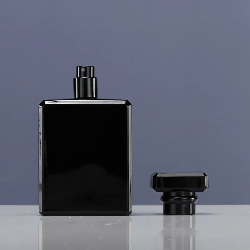 Cosmetic square Rectangle Matte Black Fragrance Oil Glass Plain Perfume Bottle Easy to Refill