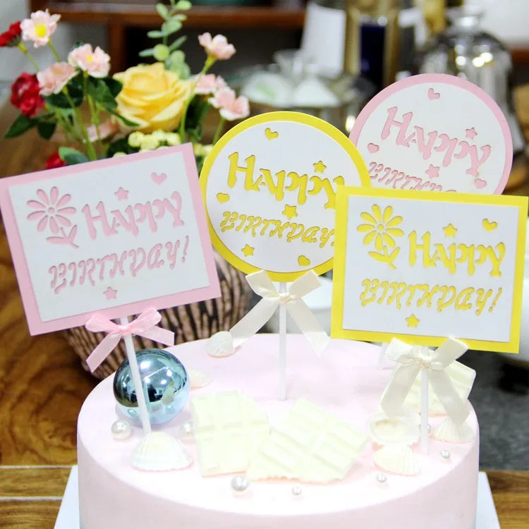Rectangle Round Birthday Cake Toppers Cupcake Insert Card Banner Party Supplies