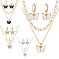 VKME New Gold Silver Fashion Women Jewelry Set Diamond  butterfly Pendant Layers Necklace Earrings Set for Women Chain