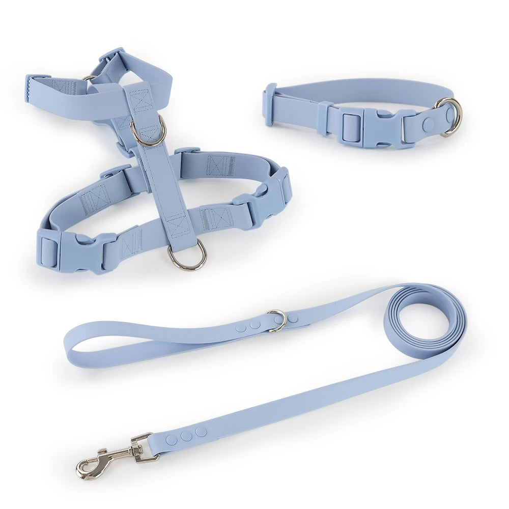 Soft PVC Waterproof Dog Collar and Leash Harness Set Hot Sale Custom Logo Adjustable Waterproof for Dogs With Rivet