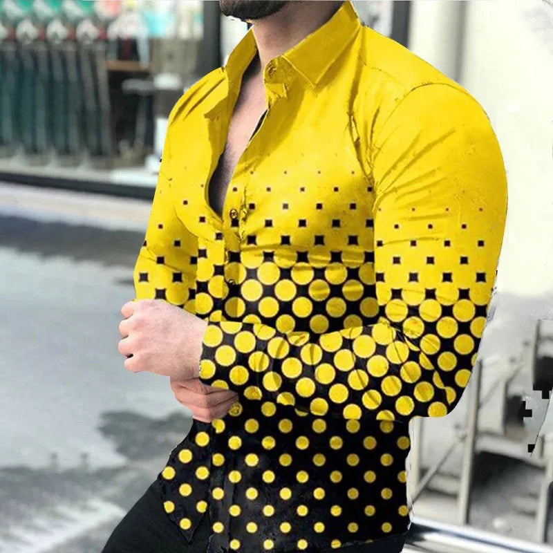 Wholesale Custom Satin Hawaii Flower Shirt for Men Single-Breasted Lapel Long Sleeve 3D Printed T-Shirt in Plus Size