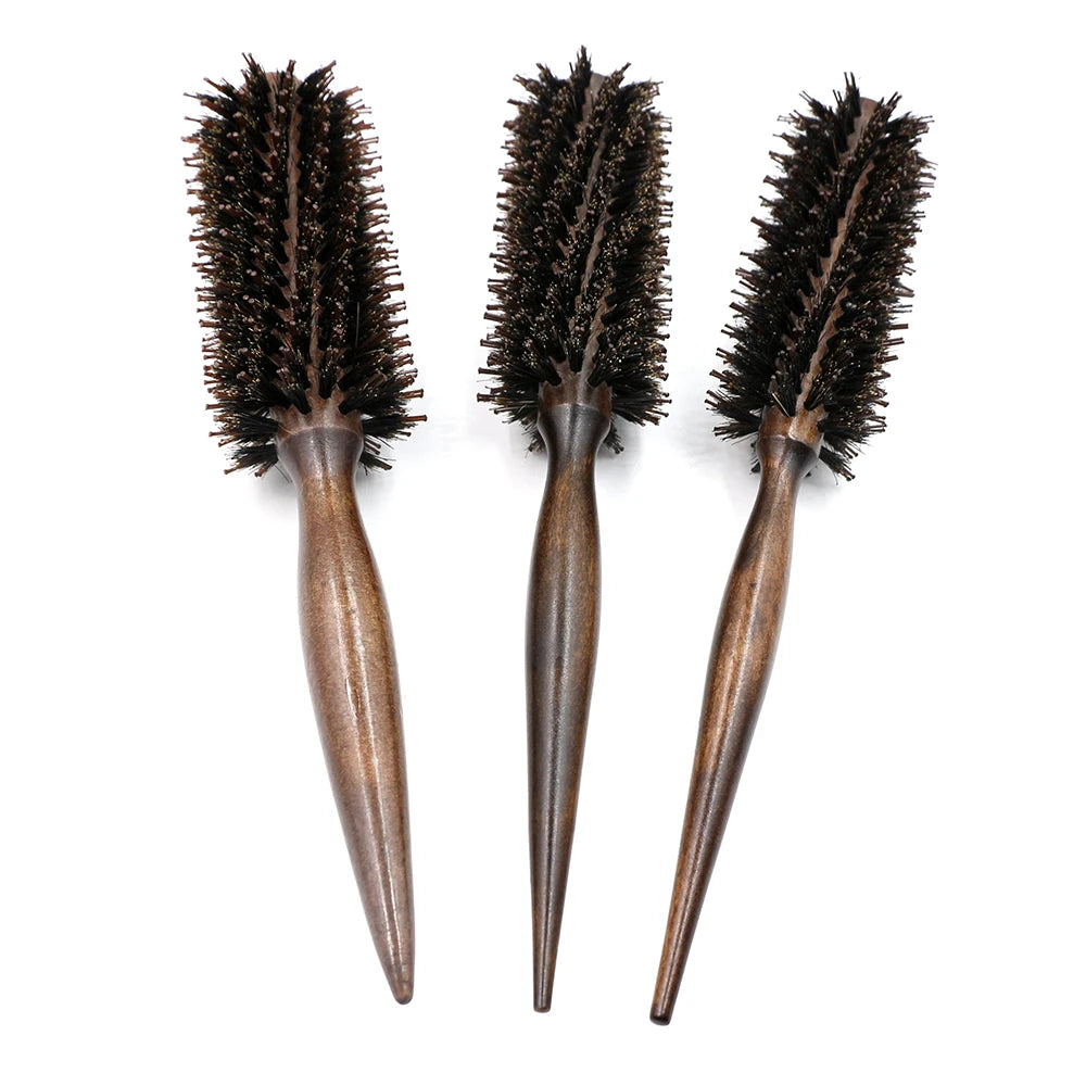 Wholesale Heat Resistance Wood Comb Salon Styling Rolling Comb Boar Bristle Hair Brush Round Comb Bristle Curly Hair Brush