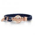 Wholesale Pure Titanium Rose Gold Charms  Navy Blue Leather Genuine Braided Bracelet Turkey for Men