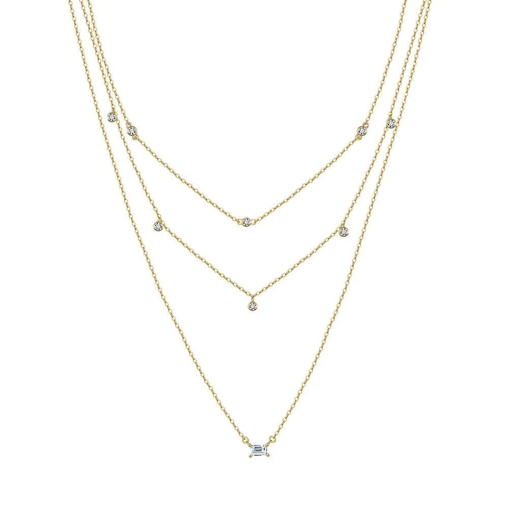 2024 Ins Fashion High Quality 3 Layer Necklace Jewelry 925  Sterling Silver Round square Small Zircon Pendant Necklace for Women