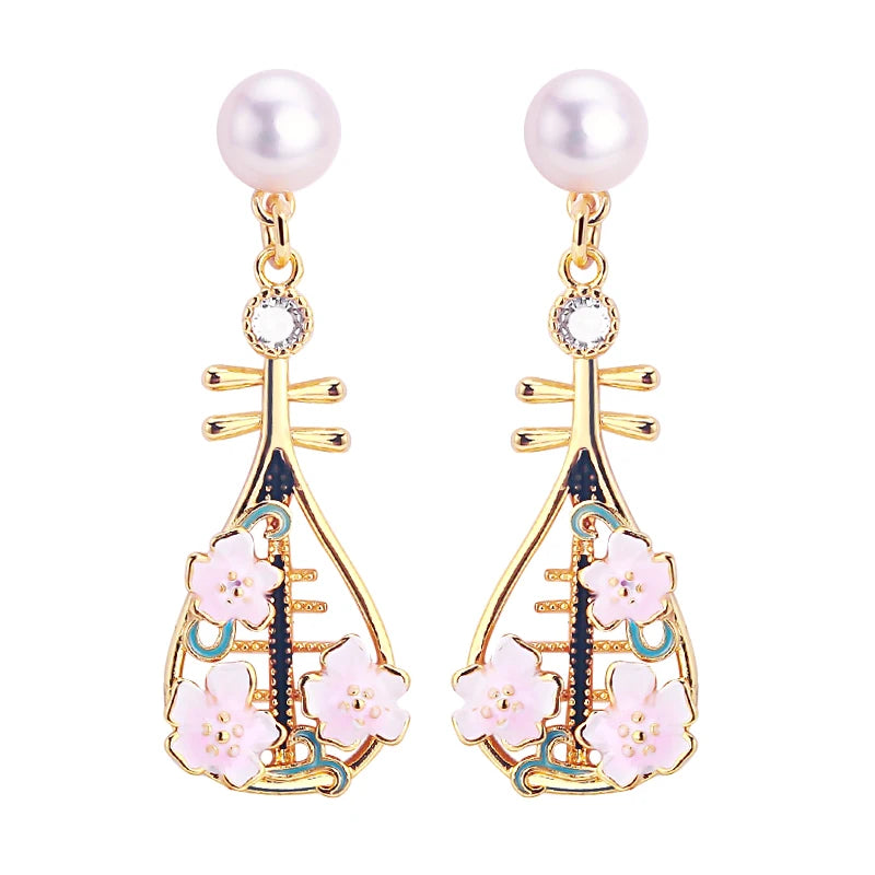 S925 Silver Needle Pearl Jewelry Chinese Style Pipa Design Natural  Freshwater Pearl Earrings