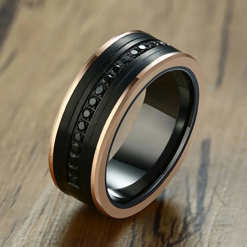 Rose Gold Wedding Engagement Band Diamond Men Women Jewelry Matte Finish Comfort Fit Zircon Tungsten Carbide Steel for Couple