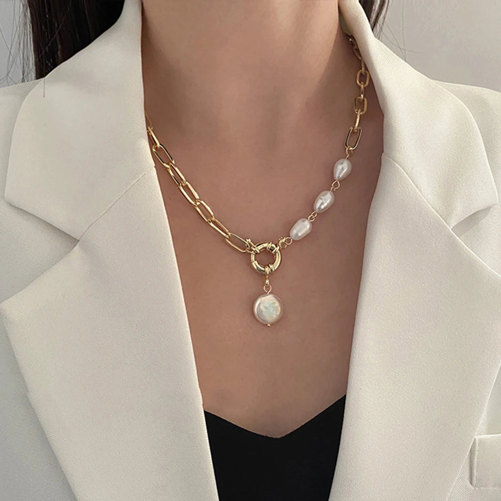 Asymmetric Clavicle Necklace Pearl Pendant Necklace Geometric Irregular Pearl Necklace for Women