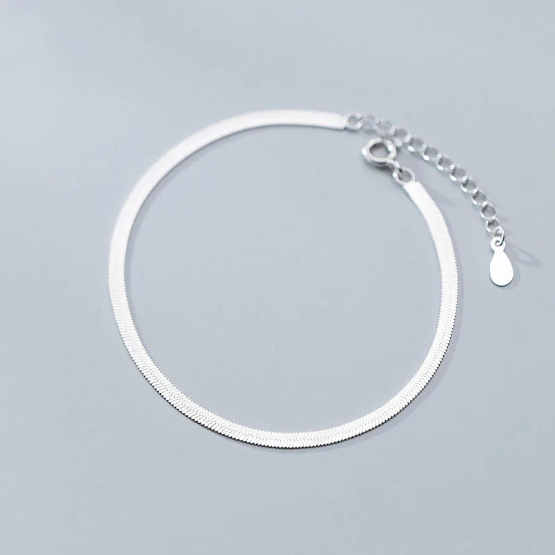 925 Sterling Silver Snake Chain Anklets for Women Summer Foot Jewelry