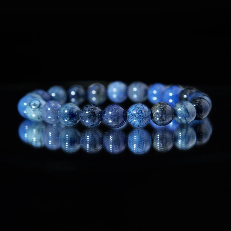 Unisex Stretch Blue Stone Bead Bracelet with 8mm Natural Polish Blue Dumortierite Semi-Precious Beads for Anniversary Occasions