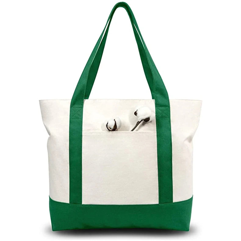 Hot Sale Custom Letter Logo Printed Pattern Shopping Zipper Tote Gift Shoulder Reusable Designer Organic Cotton Canvas Tote Bags