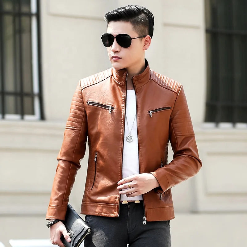 Brand Coat Men Casual Biker Zipper Jackets Male New Men's Leather Jacket Brand Slim Fit Motorcycle Leather Jackets Men