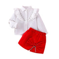 2025 Summer Girls Bow Clothes Set Girl Bow White Shirt Bow Shorts Two Piece Clothes Set