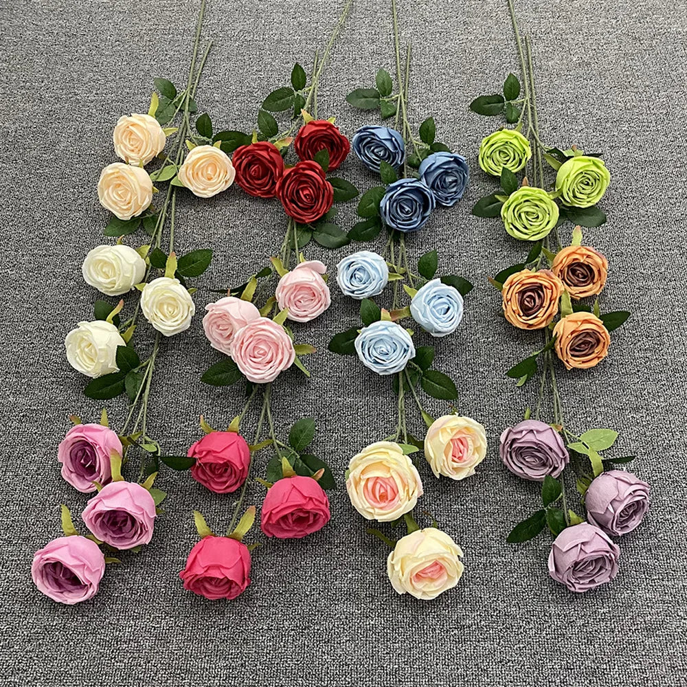 AF10402 Hot Sale 3 Heads Artificial Silk Rose Bouquet Flowers for Wedding Bouquet Bridal