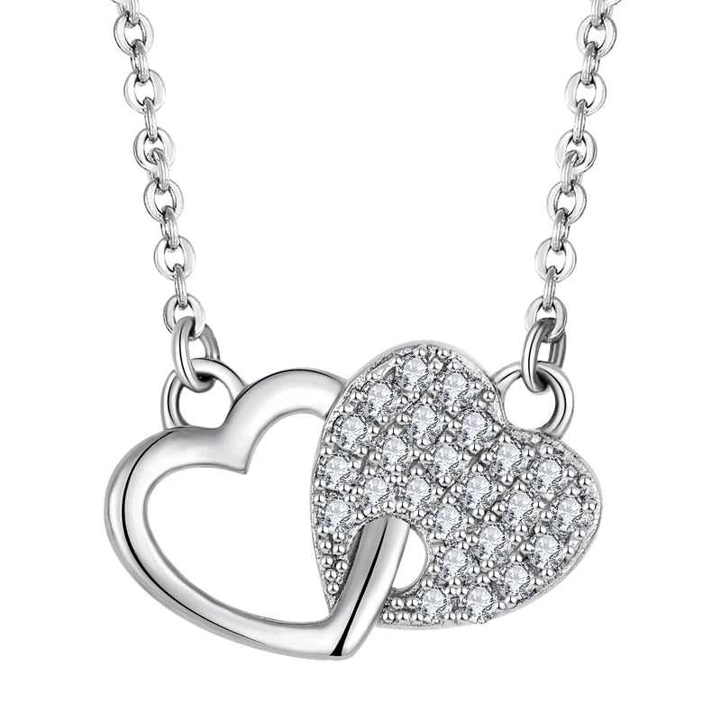 Wholesale Hollow Iced Out Necklaces Jewelry Gifts Women Rhodium Plated Romantic Cubic Zirconia Necklace 925 Silver Heart Shape