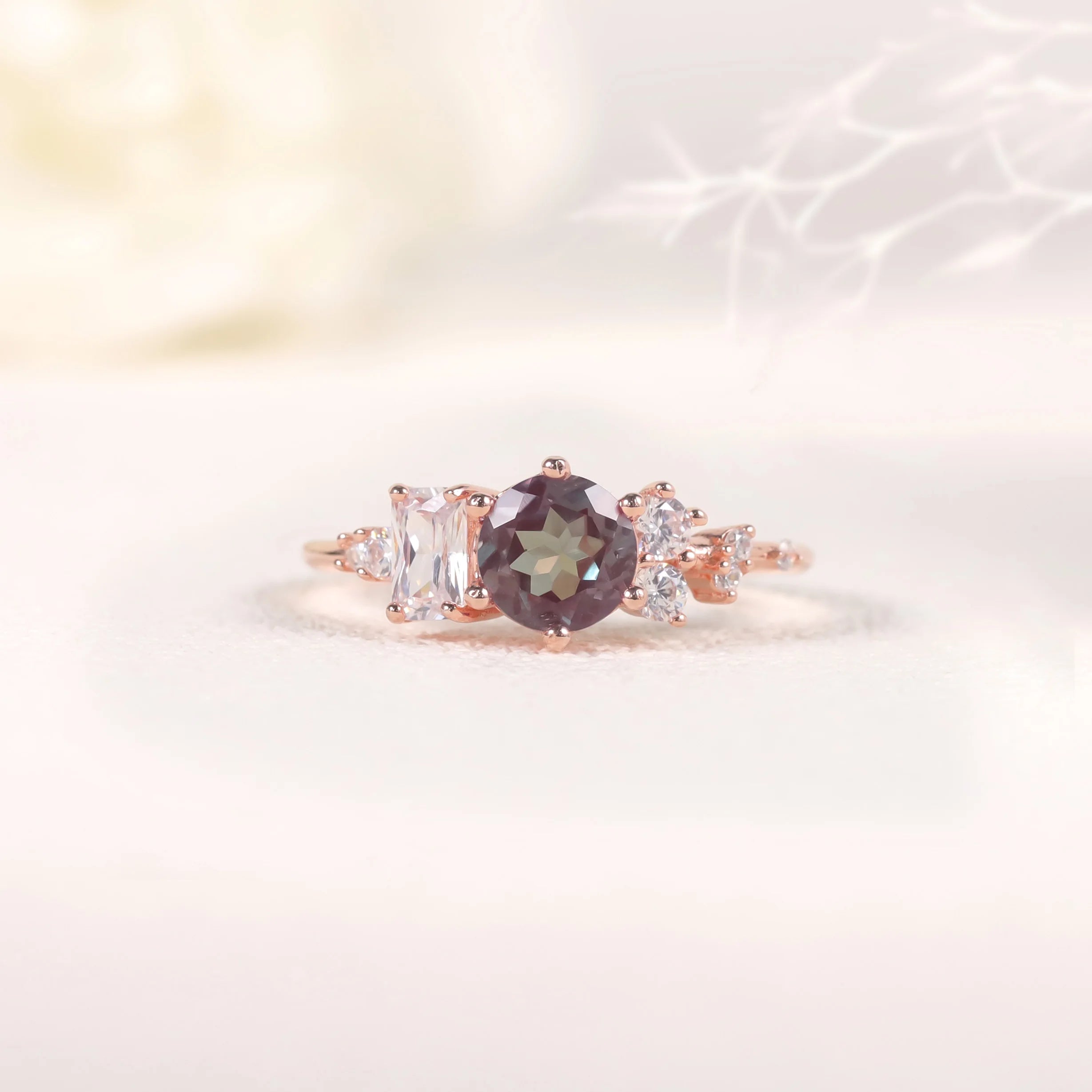OL1004 Competitive Pricing Classic Round Cut 6mm Lab Alexandrite 925 Sterling Silver Dainty Finger Rings for Girls