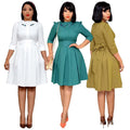 CFA469 Fashion Ladies Office Dresses Women Casual Work Embroidery Pleated Dress Elegant African Dresses for Women Clothing